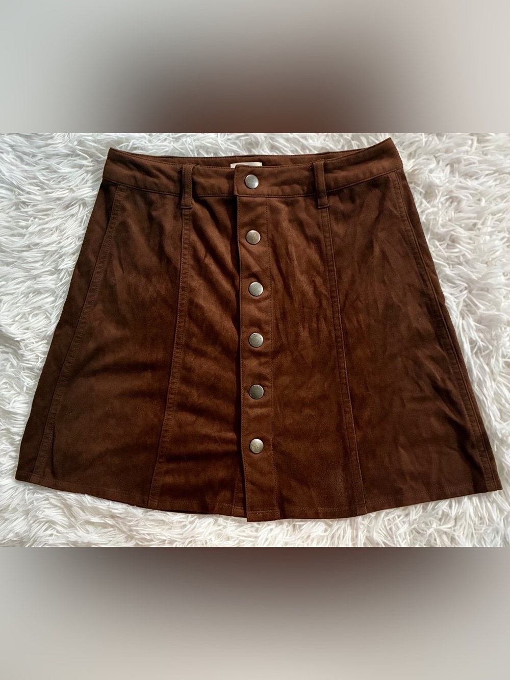 Twee 70s Retro Mod Indie Sleeze Academia Pumpkin Spice Faux Suede Skirt Brown 6